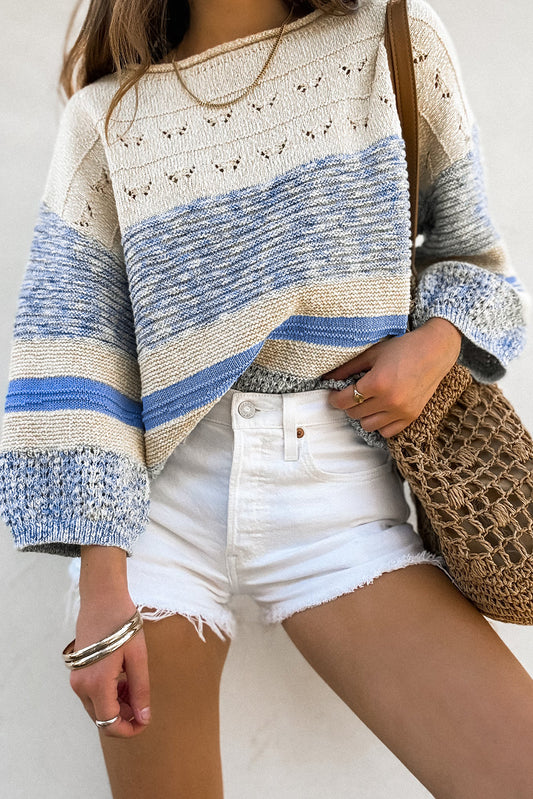 Open Stitch Puff Sleeve Sweater