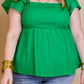 Green Ruffle Tiered Short Sleeve Plus Size Babydoll Top