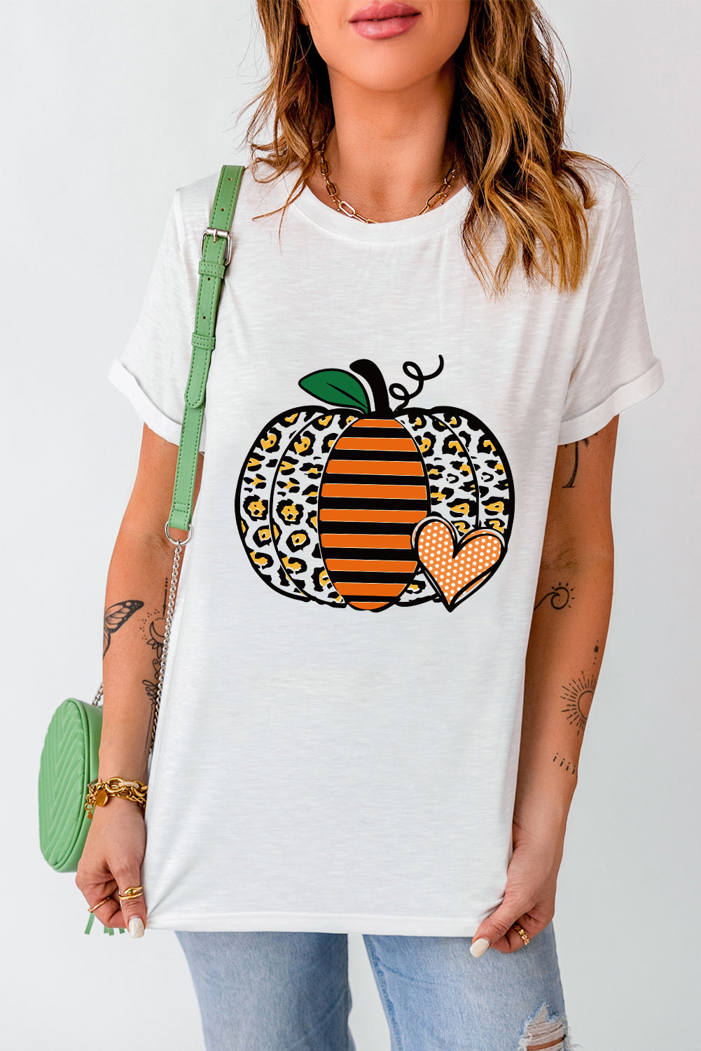 Leopard Striped Pumpkin Printed Thanksgiving T Shirt