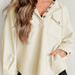 Textured Buttoned Neckline Side Pockets Hoodie