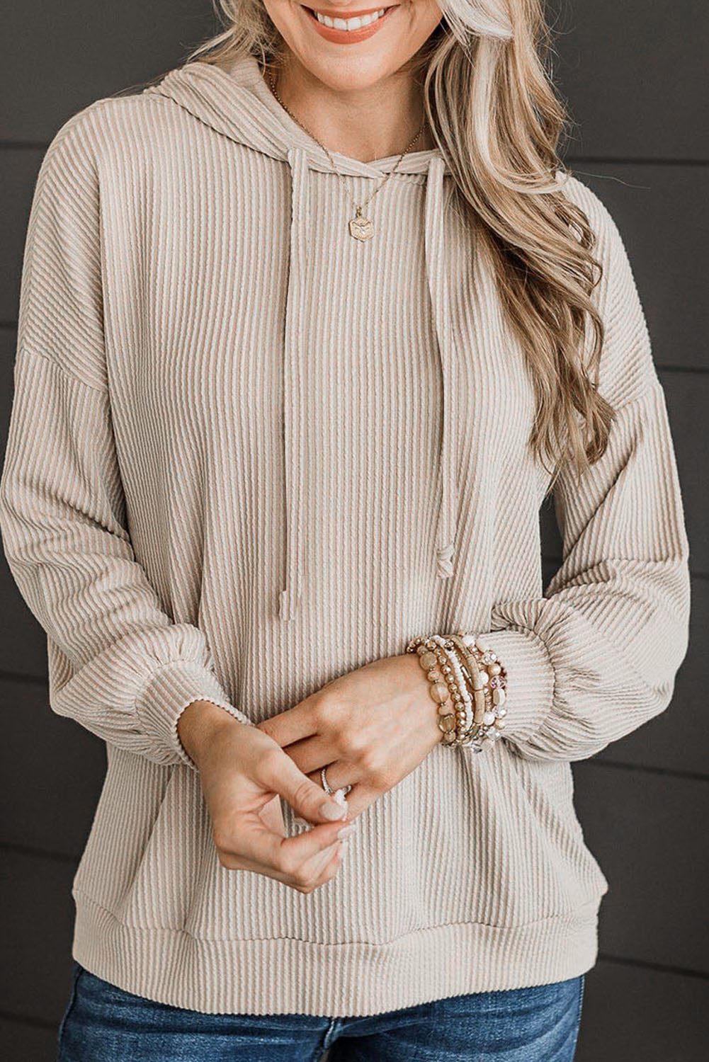 Parchment Corded Drawstring Pullover Hoodie