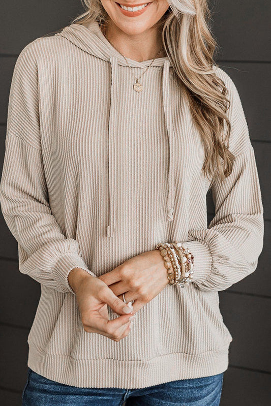 Parchment Corded Drawstring Pullover Hoodie