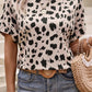Leopard Batwing Sleeve Twist Cutout Back T-Shirt