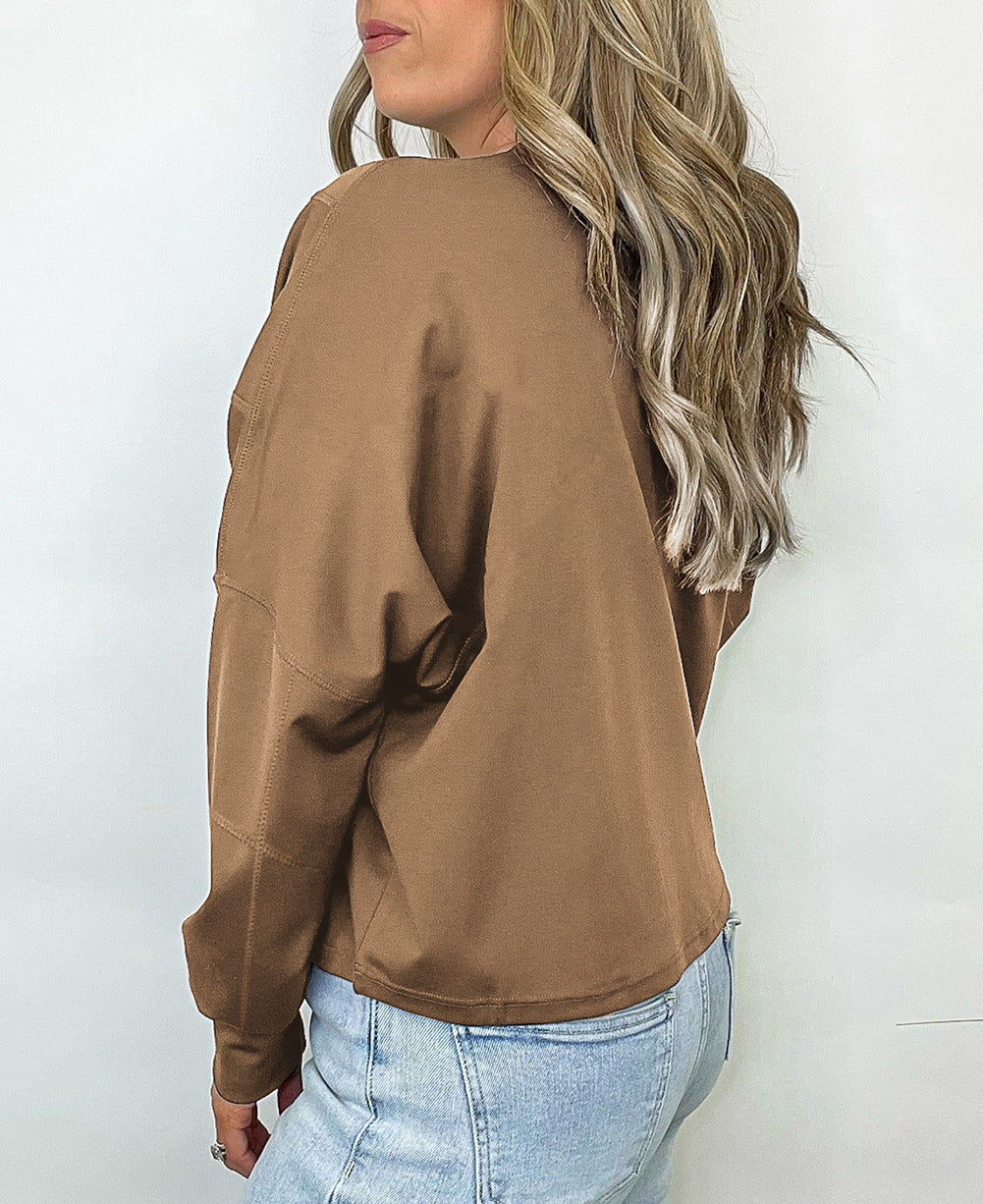 Solid Exposed Seam Pullover Sweatshirt