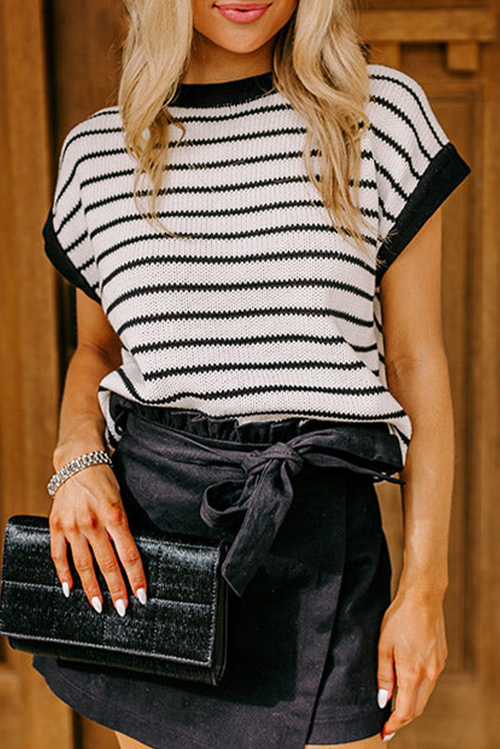 Stripe Loose Knit Short Sleeve Sweater