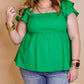Green Ruffle Tiered Short Sleeve Plus Size Babydoll Top