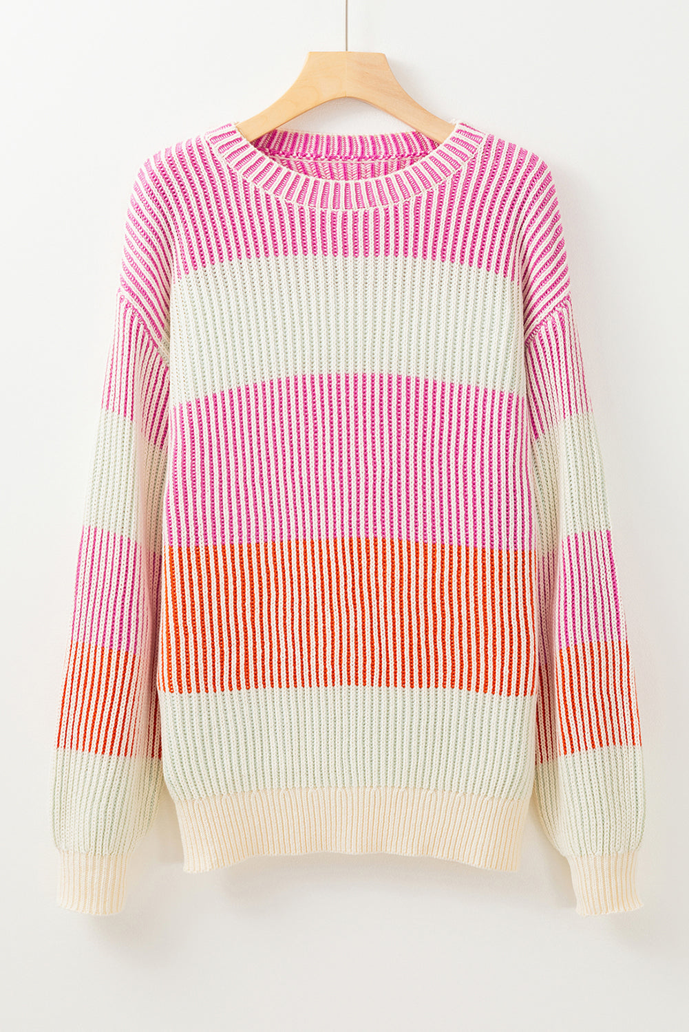 Colorblock Textured Knit Bubble Sleeve Sweater