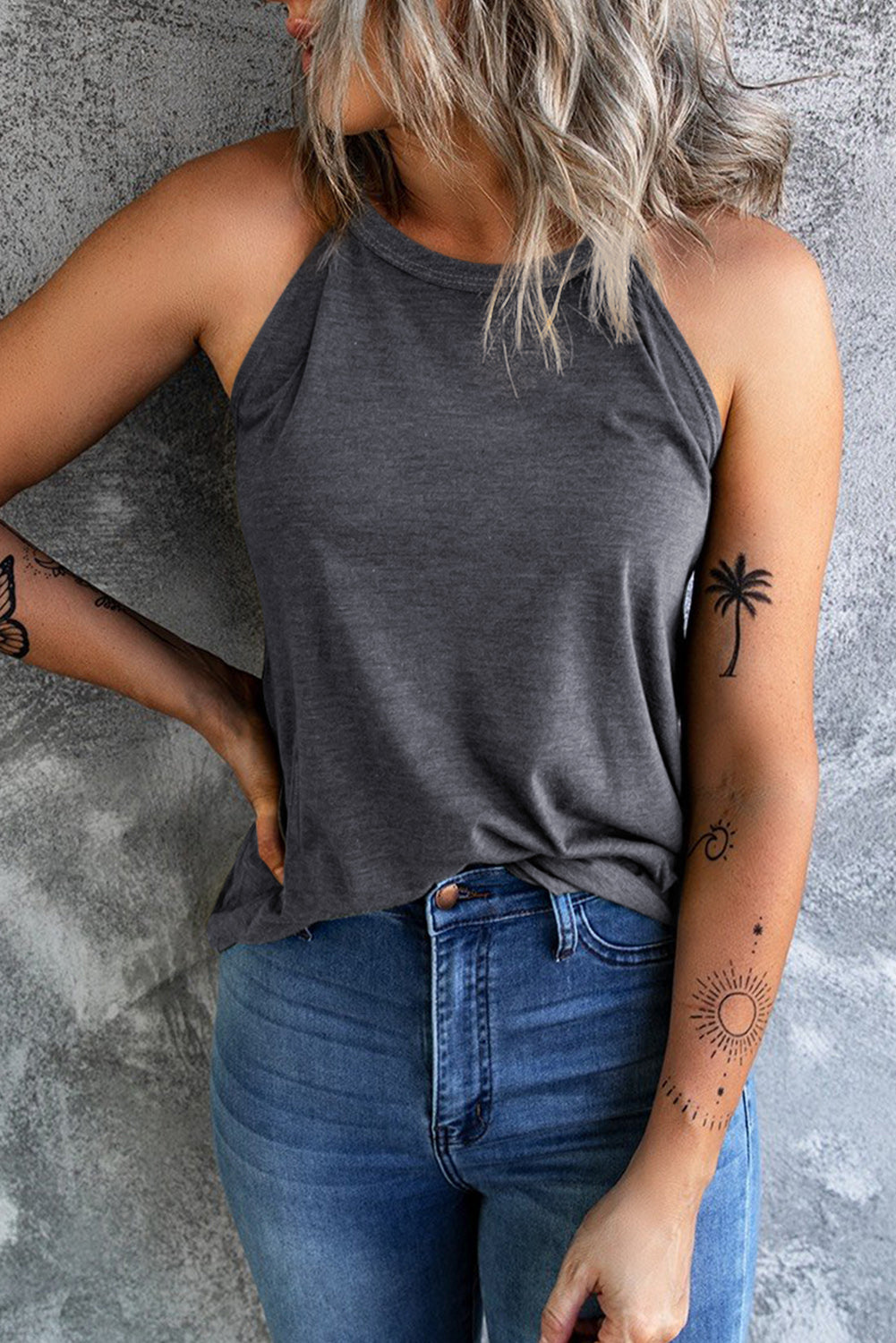 Solid Color Crew Neck Tank Top