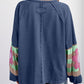 Flower Patchwork Raglan Sleeve Exposed Seam Oversized Top