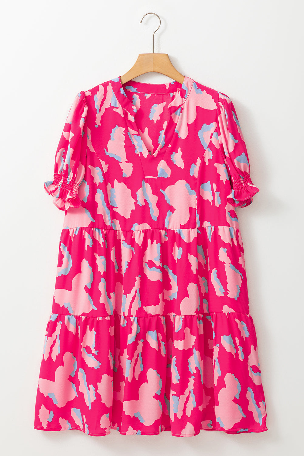 Abstract Printed Puff Short Sleeve Tiered Loose Dress