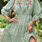 Floral Embroidery Tiered Ruffle Hem Dress