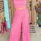 Slim Fit Crop Top and Pleated Wide Leg Pants Set