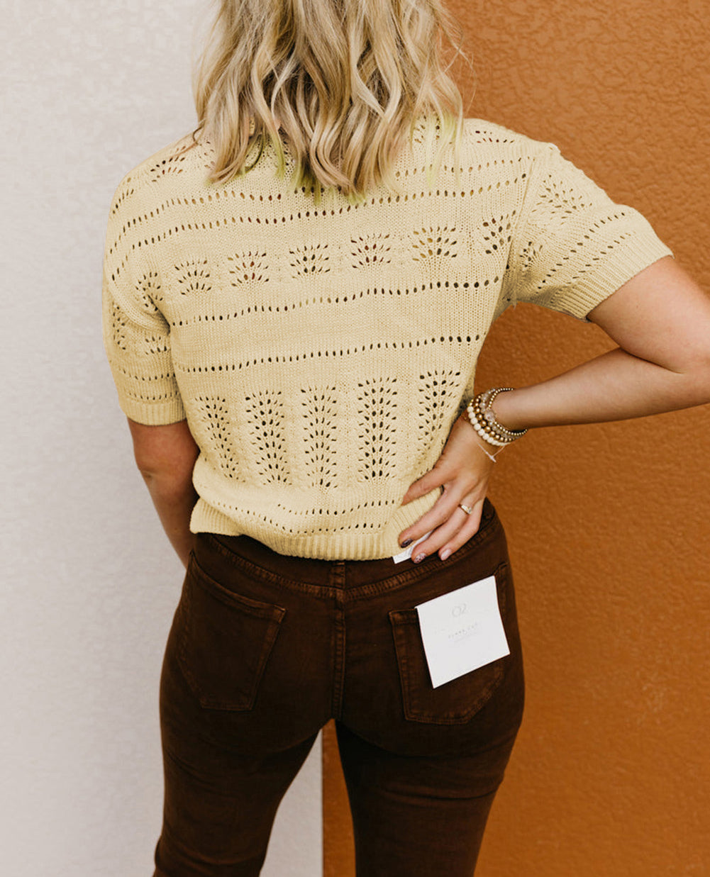Knitted Hollow out Short Sleeve Crop Sweater