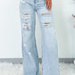 Light Wash Distressed High Waist Wide Leg Jeans