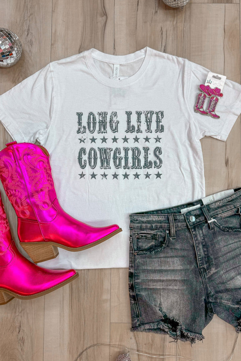 LONG LIVE COWGIRLS Star Print Round Neck T Shirt
