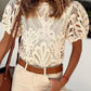 Crochet Lace Hollowed Puff Sleeve Blouse