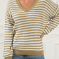 Chic Striped Knit V Neck Drop Shoulder Sweater