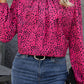 Leopard Print Pleated Blouse with Keyhole