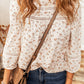 Printed Boho Floral Lace Eyelet Mock Neck Blouse