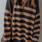 Stripe Collared Quarter Zipper Oversized Sweater