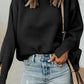 Solid Textured Knit Split Cuff Drop Shoulder Loose Sweater