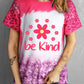 Pink Bleached be kind Flower Print Leopard Short Sleeve T-Shirt