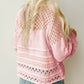 Solid Color Pointelle Knit Puff Sleeve Sweater