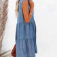 Flap Pockets Button up Sleeveless Denim Dress