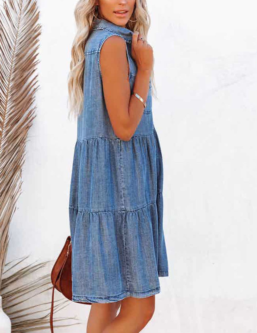 Flap Pockets Button up Sleeveless Denim Dress