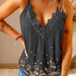 Floral Print Lace Crochet Splicing V Neck Cami Top