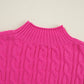 Solid Cable Knit High Neck Drop Shoulder Sweater