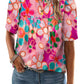Boho Flower Print Puff Short Sleeve Top