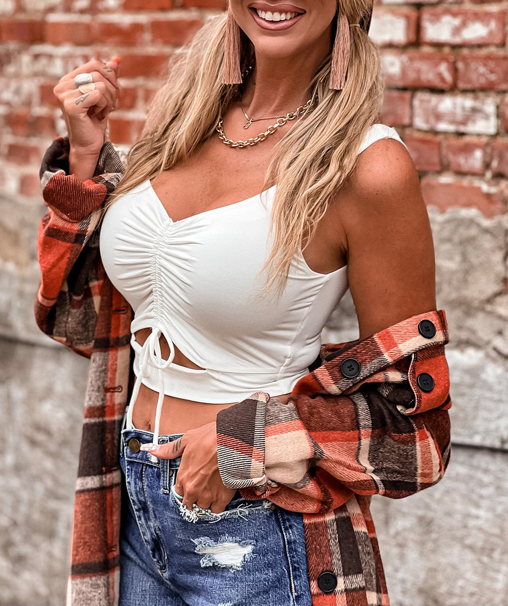 Drawstring Ruched Cut out Cropped Tank Top