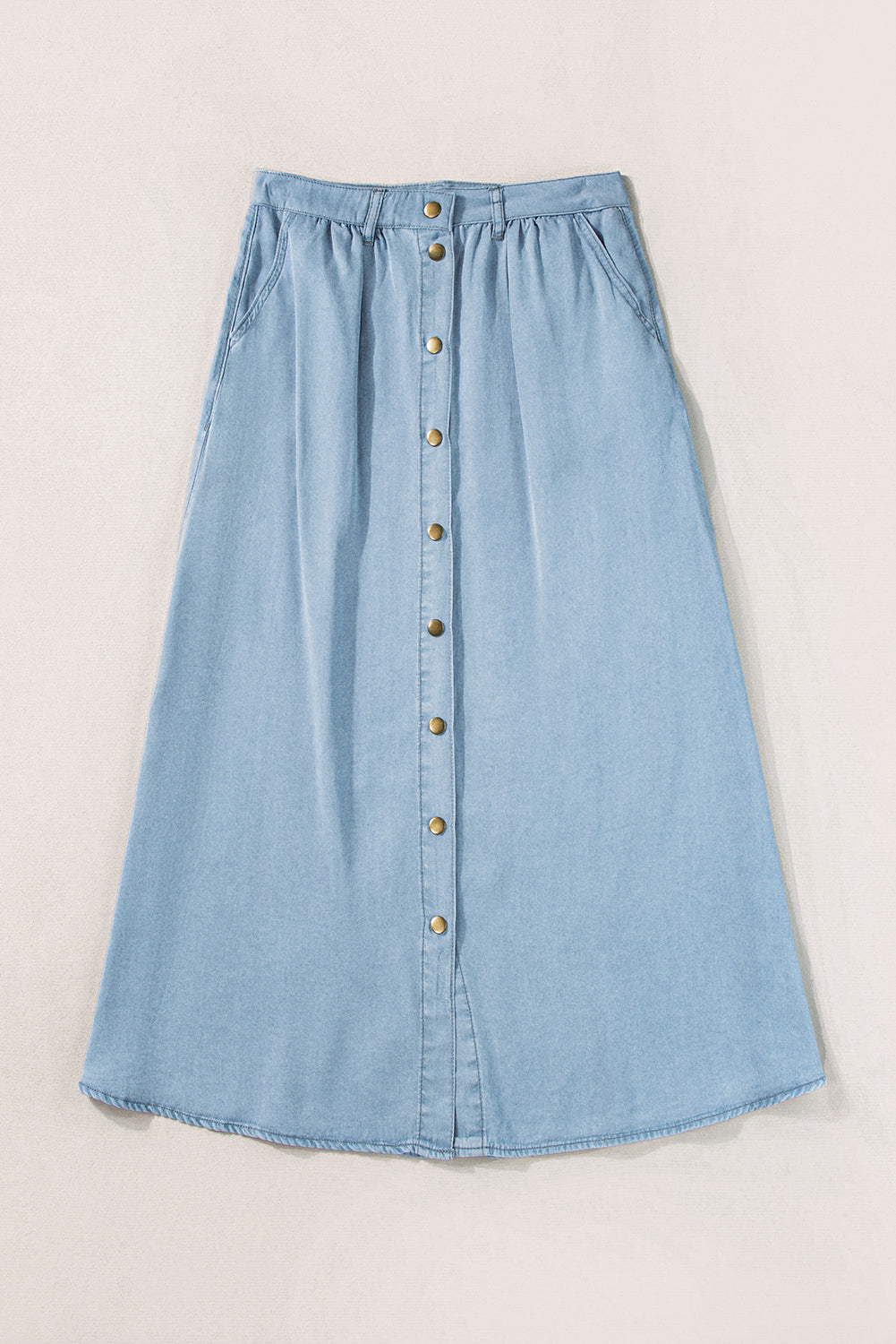 Fully Buttoned Long Denim Skirt