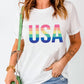 Colorful USA Print Crewneck Casual T Shirt