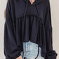 Oversized Ruffled High Low Hem Drop Shoulder Hoodie