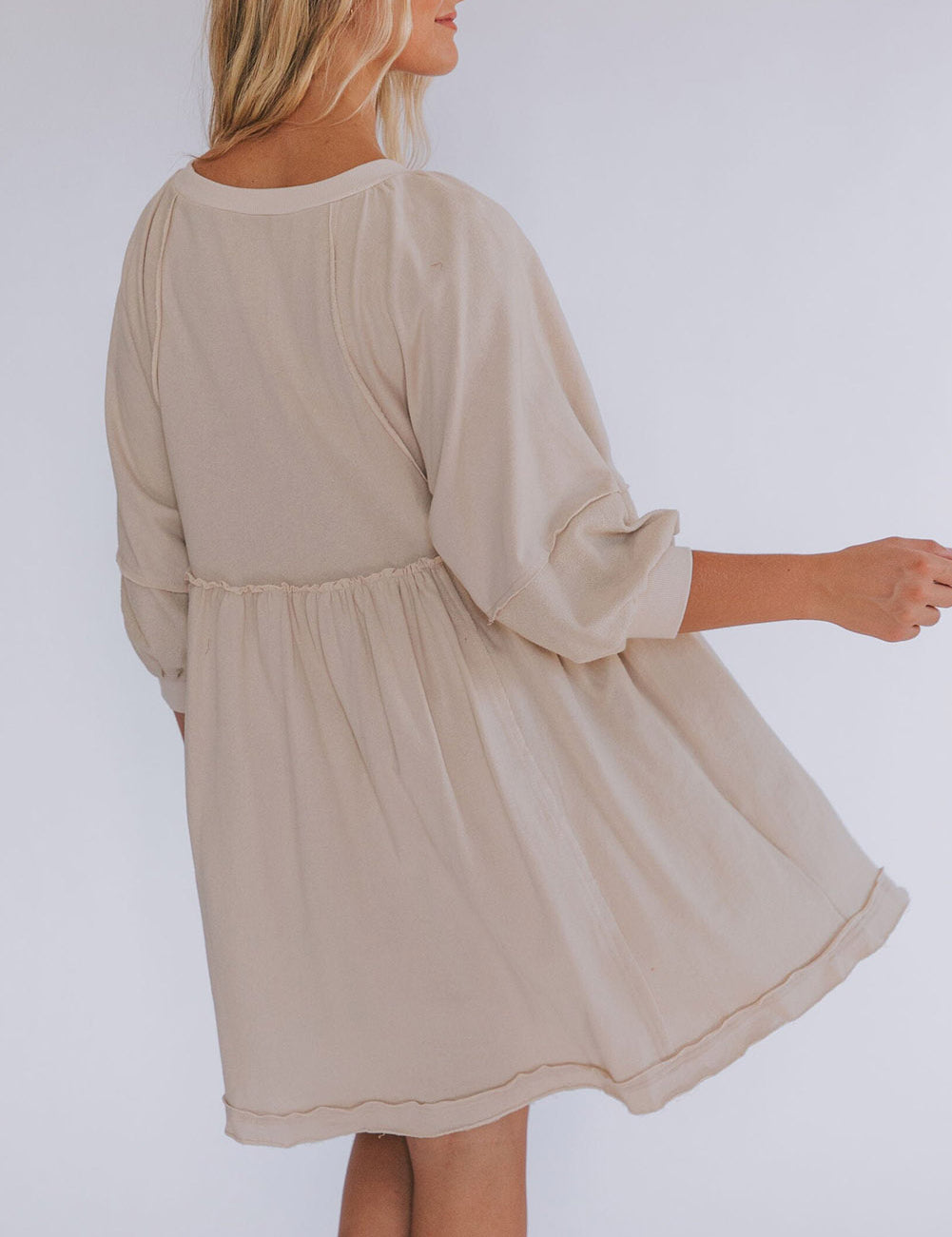 3/4 Sleeves High Waist Slits Mini Dress