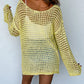 Open Knit Crochet Bell Sleeve Tunic Sweater