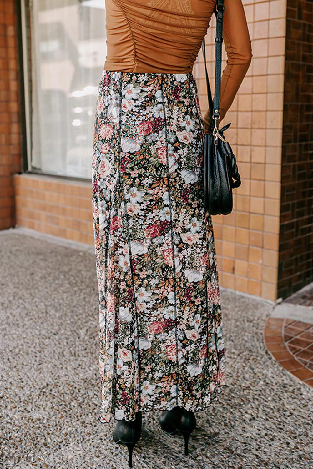 Floral Print High Waist Maxi Skirt