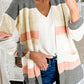 Color Block Striped Pocketed Open Cardigan