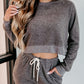 Fleece Two-piece Cropped Pullover and Shorts Set