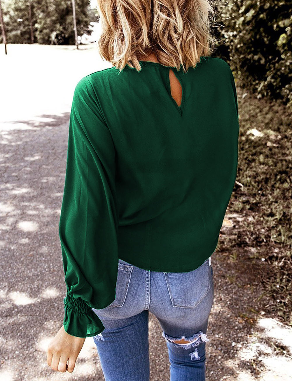 Crew Neck Ruffle Bubble Sleeve Top