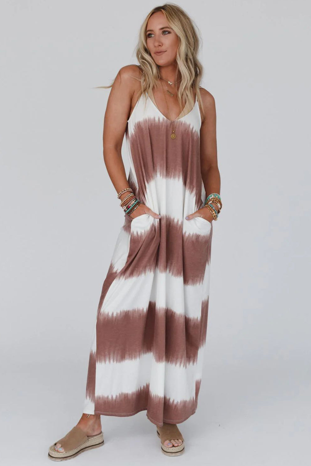 Stripe Tie Dye Spaghetti Strap Maxi Dress