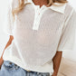 Beige Knitted Eyelets Short Sleeve Polo Shirt
