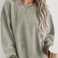 Solid Ribbed Knit Round Neck Pullover Sweatshirt