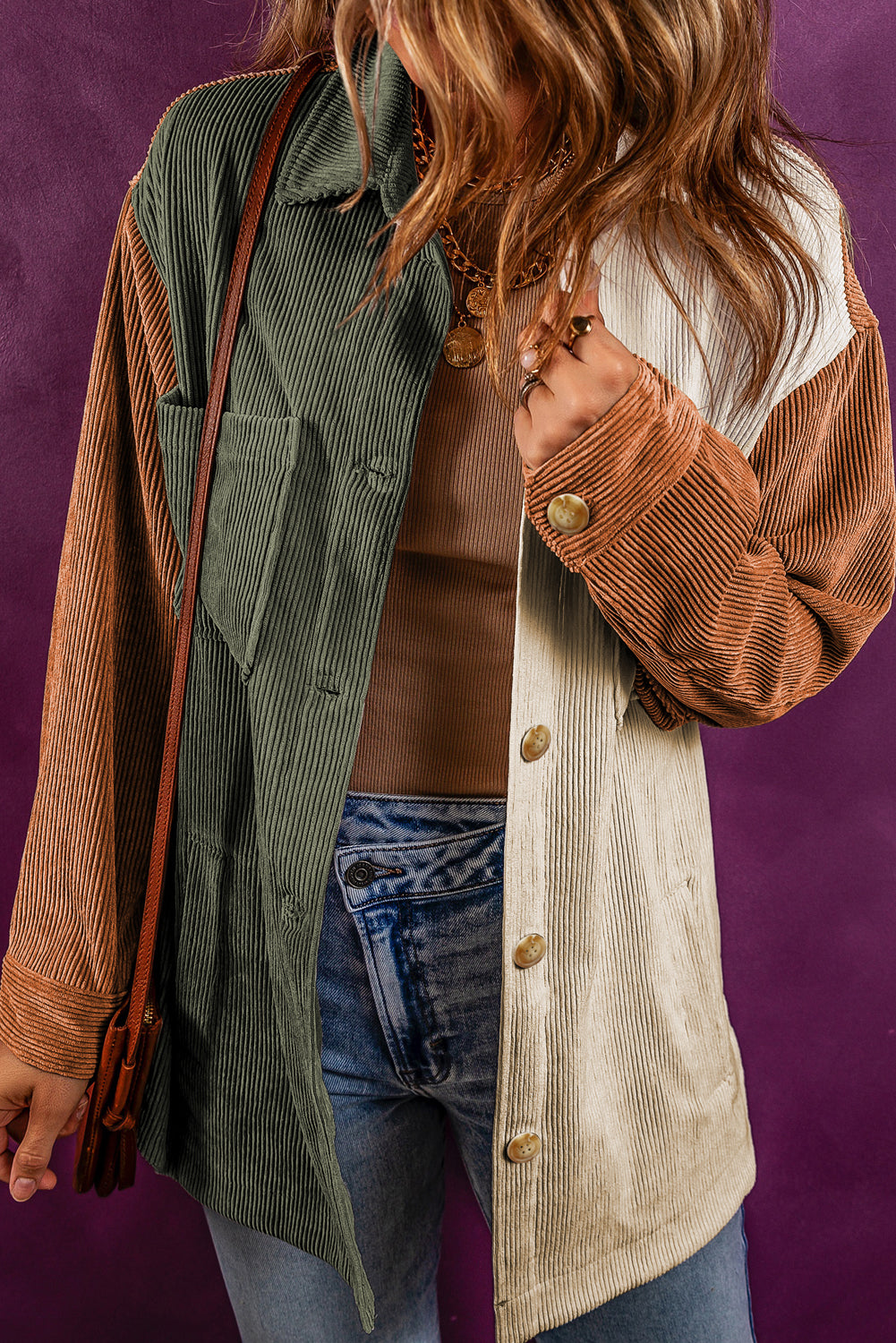 Corduroy Colorblock Loose Shacket