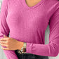 Ribbed Knit V Neck Long Sleeve Slim Fit Top