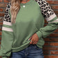 Peach Blossom Leopard Print Colorblock Raglan Sleeve Sweatshirt