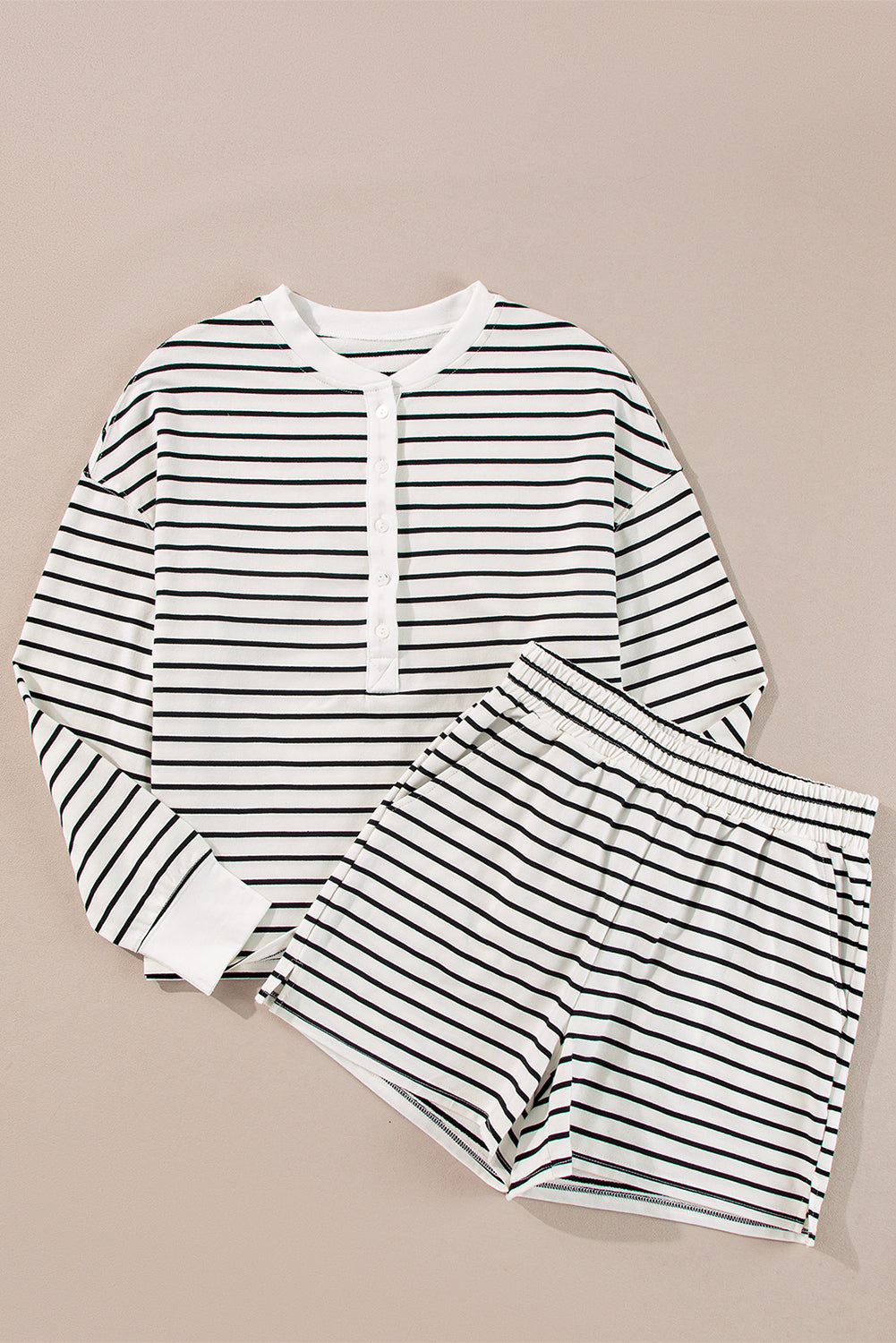 Stripes Printed Half Button Long Sleeve Top and Shorts Set