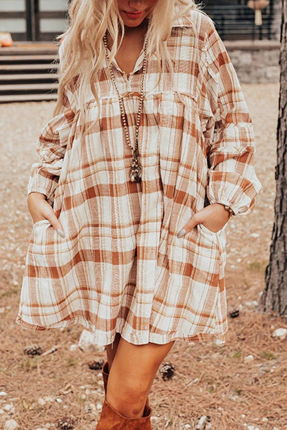 Plaid Print Babydoll Mini Dress